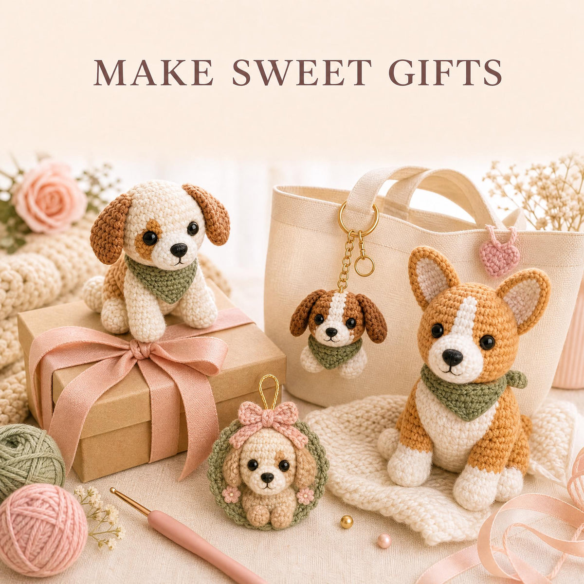 50 Dog Amigurumi Crochet Patterns, Puppy Toys, Keychains, Ornaments (Digital Download)