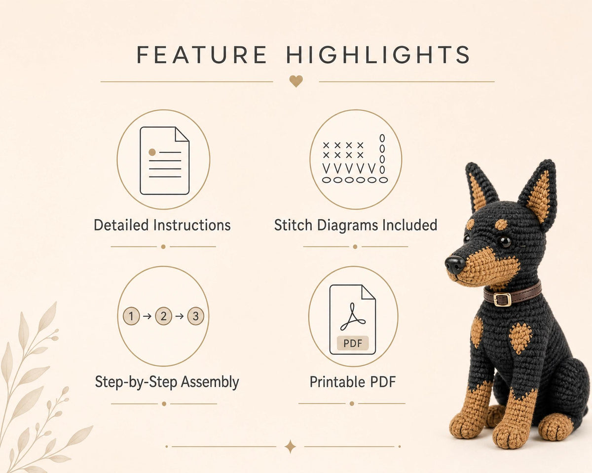 Crochet Doberman Pinscher Amigurumi Pattern | Realistic Dog PDF (Instant Download)