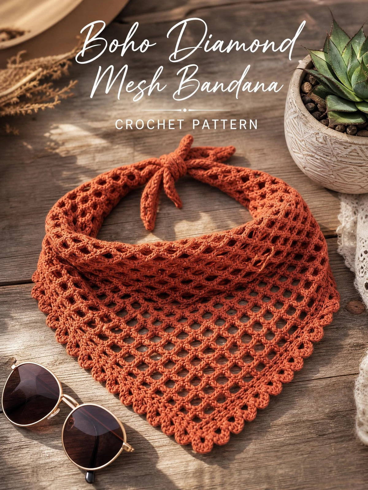 Boho Diamond Mesh Bandana Crochet Pattern | Beginner Friendly | 5 Color Options | Wearable 3 Ways | Instant Download PDF