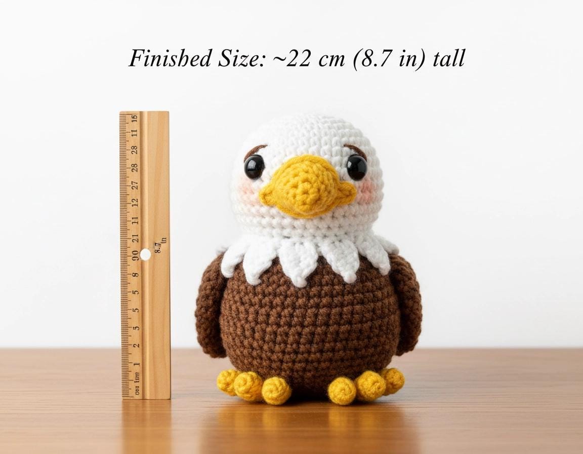 Amigurumi Bald Eagle Crochet Pattern - Stuffed Toy PDF - Confident Beginner Instant Download