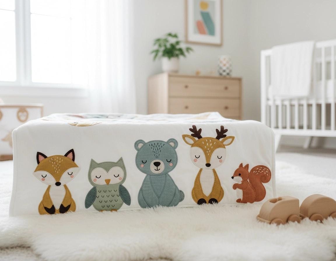 Woodland Friends Baby Blanket Crochet Pattern - Fox Bear Bunny Appliqué PDF - Advanced Instant Download