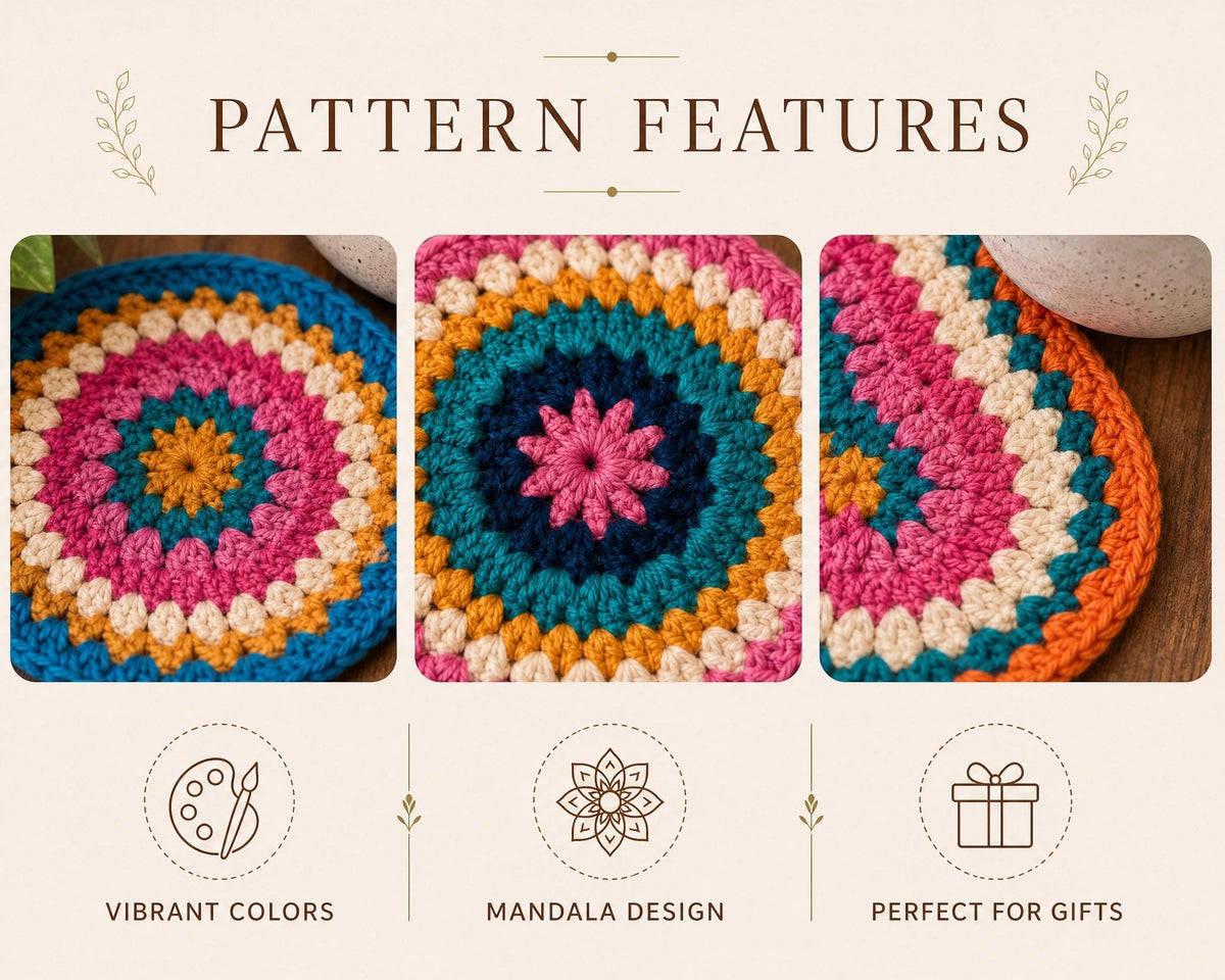 Crochet Coaster Pattern PDF | Sunburst Mandala Coasters | Boho Home Decor | Instant Download
