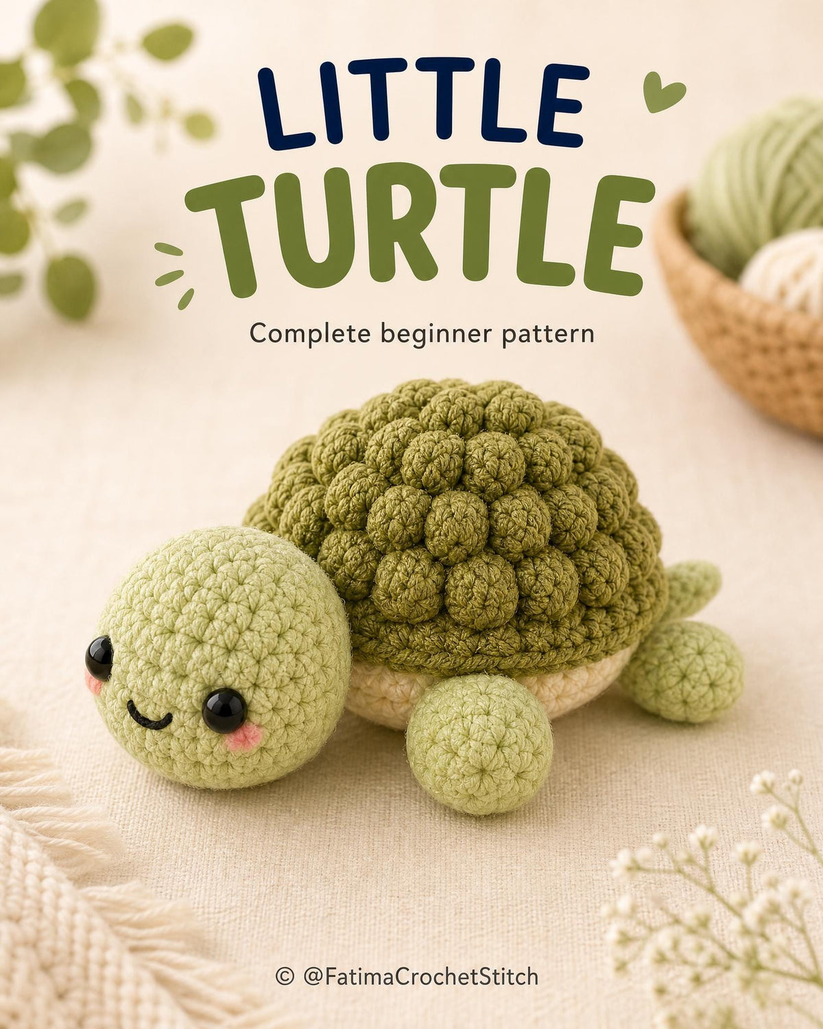 Beginner Crochet Plush Trio Pattern, Mushroom Cactus Turtle Amigurumi (PDF Download)