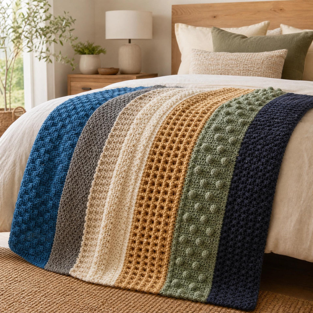 Textured Waves Throw Crochet Pattern PDF - Sampler Blanket - Intermediate Skill - Instant Digital Download