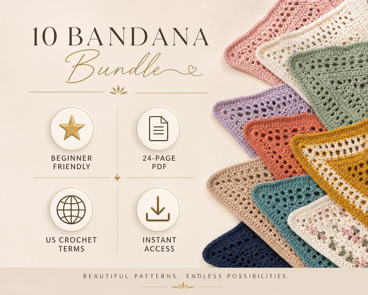 10 Crochet Bandana Patterns Bundle, Beginner Bibs, Instant Download