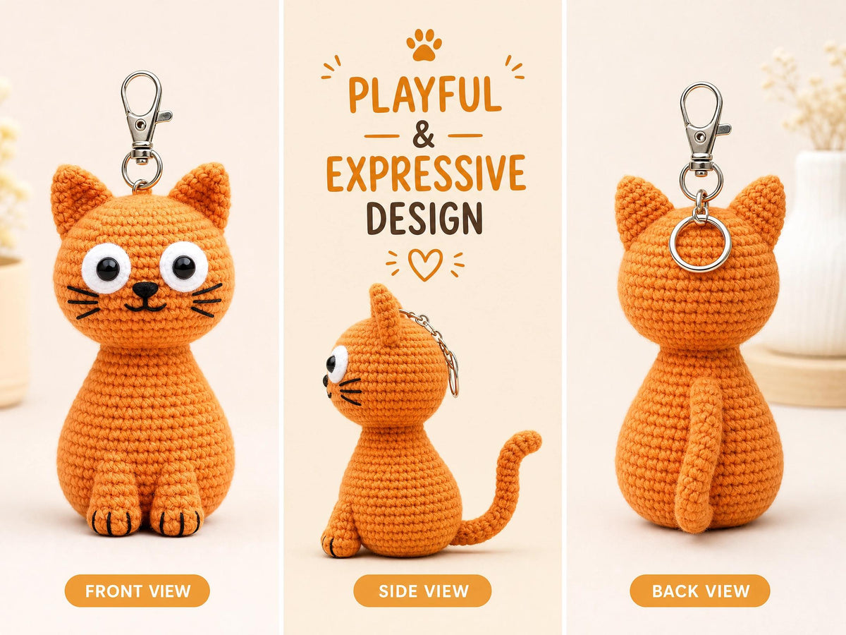 Crochet Orange Cat Keychain Pattern | Beginner Amigurumi PDF Download