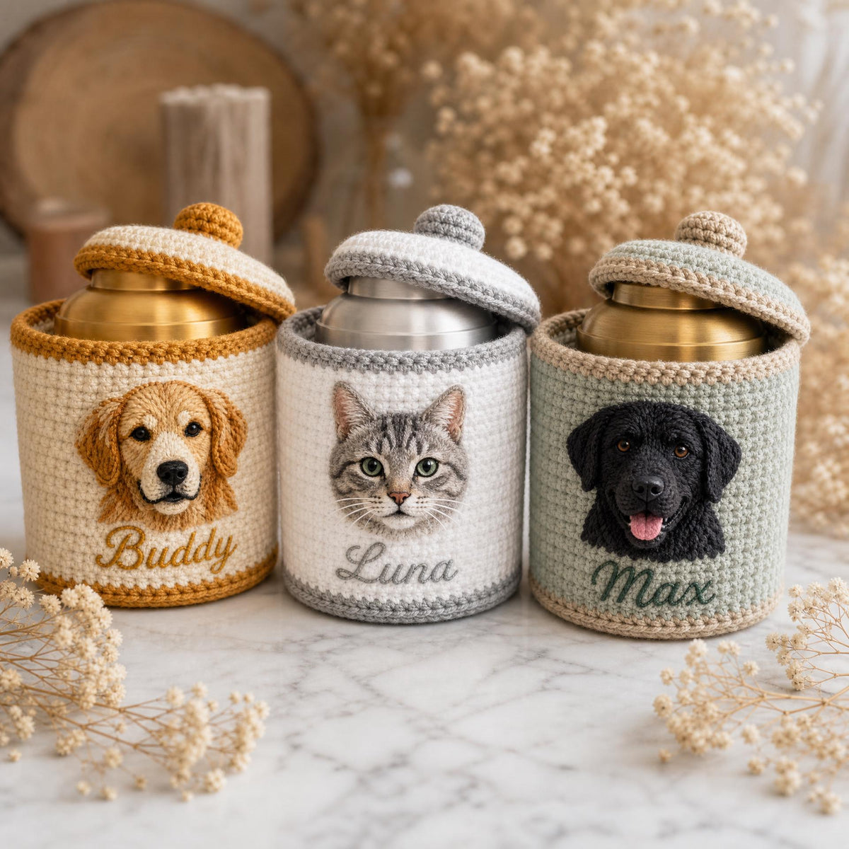 Custom Pet Portrait Urn Cover Crochet Pattern | Yarn Painting Keepsake (PDF Download)