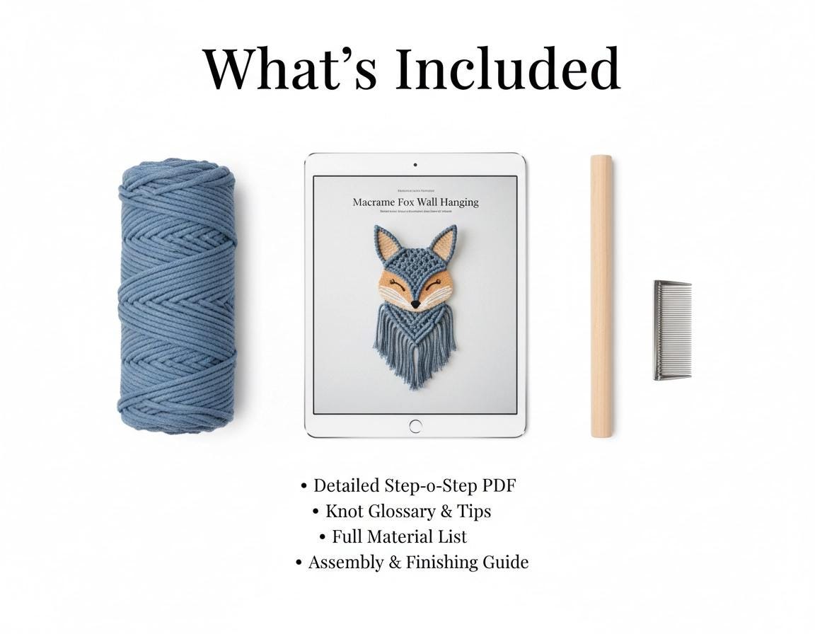 Macrame Fox Wall Hanging Pattern - Advanced PDF Tutorial - Woodland Nursery Decor - DIY Fiber Art