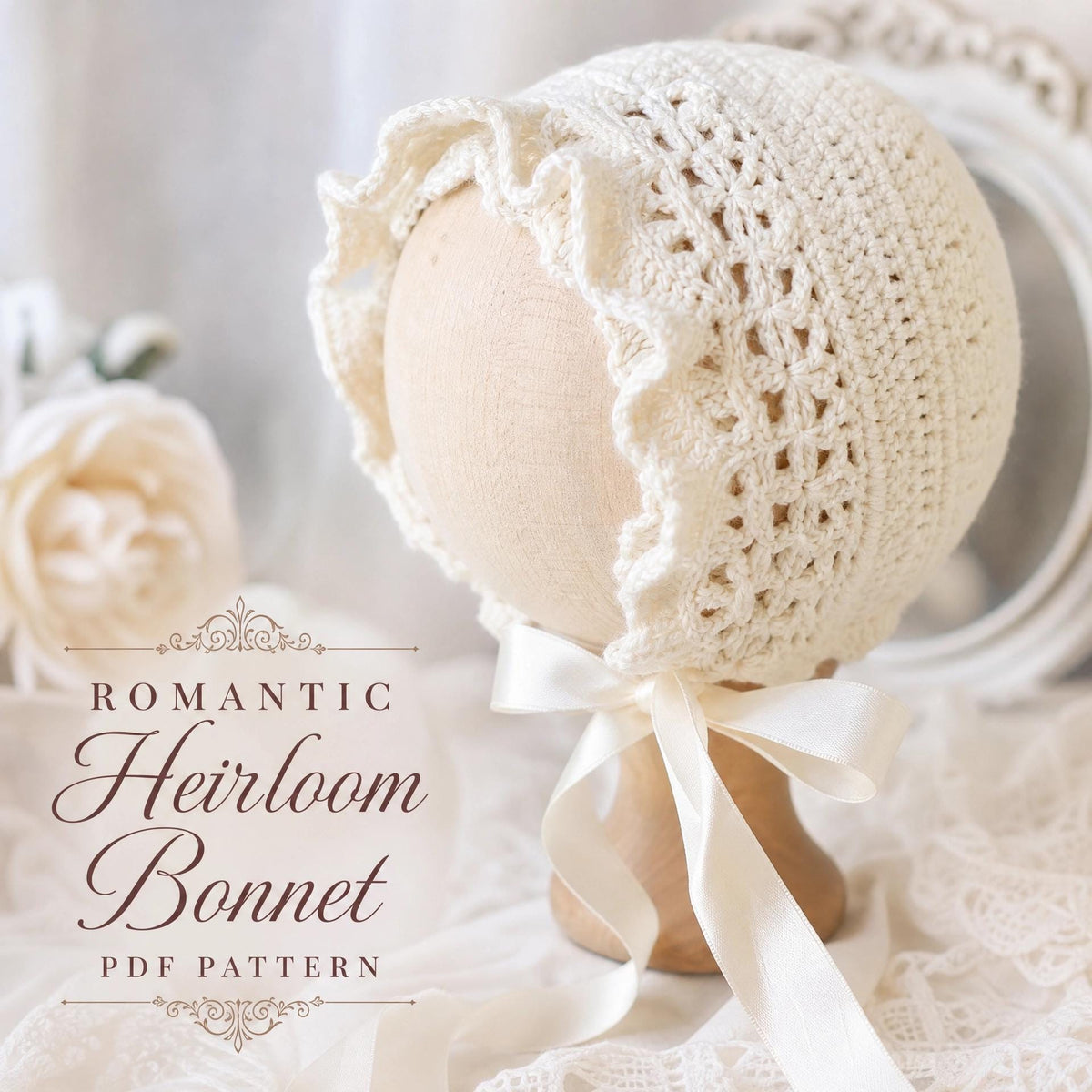 Crochet Heirloom Baby Bonnet Pattern | Romantic Lace Newborn Photography Prop (PDF Download)