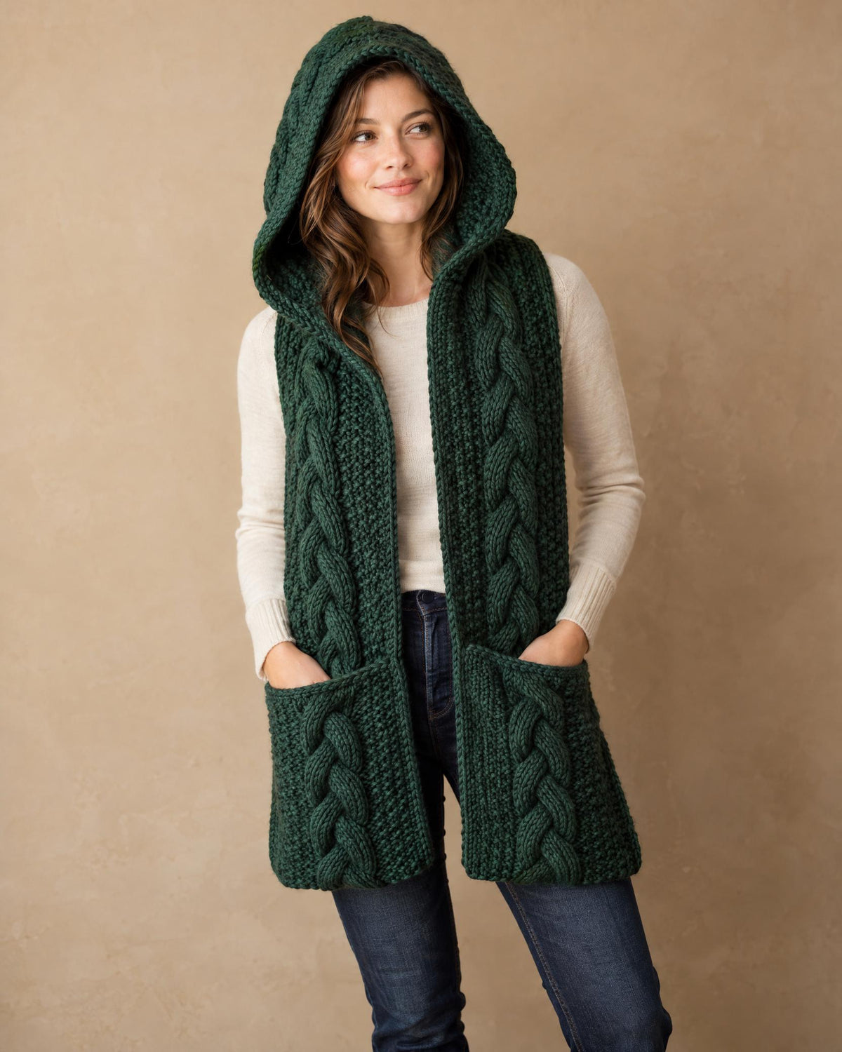 Evergreen Cable Hooded Scarf Pattern: Crochet PDF for Adults