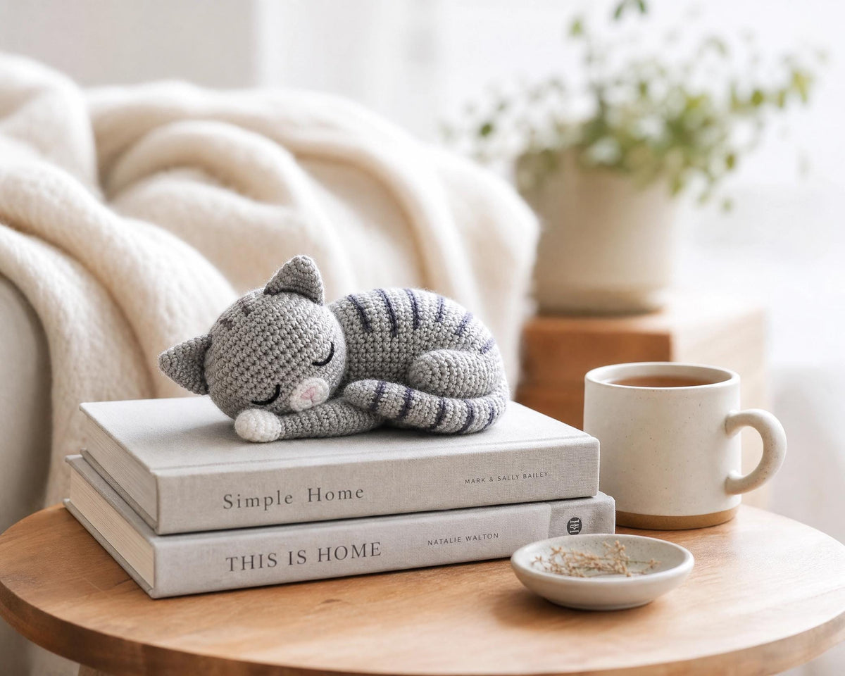 Sleeping Tabby Cat Crochet Pattern, Beginner Amigurumi Kitten PDF Toy Tutorial