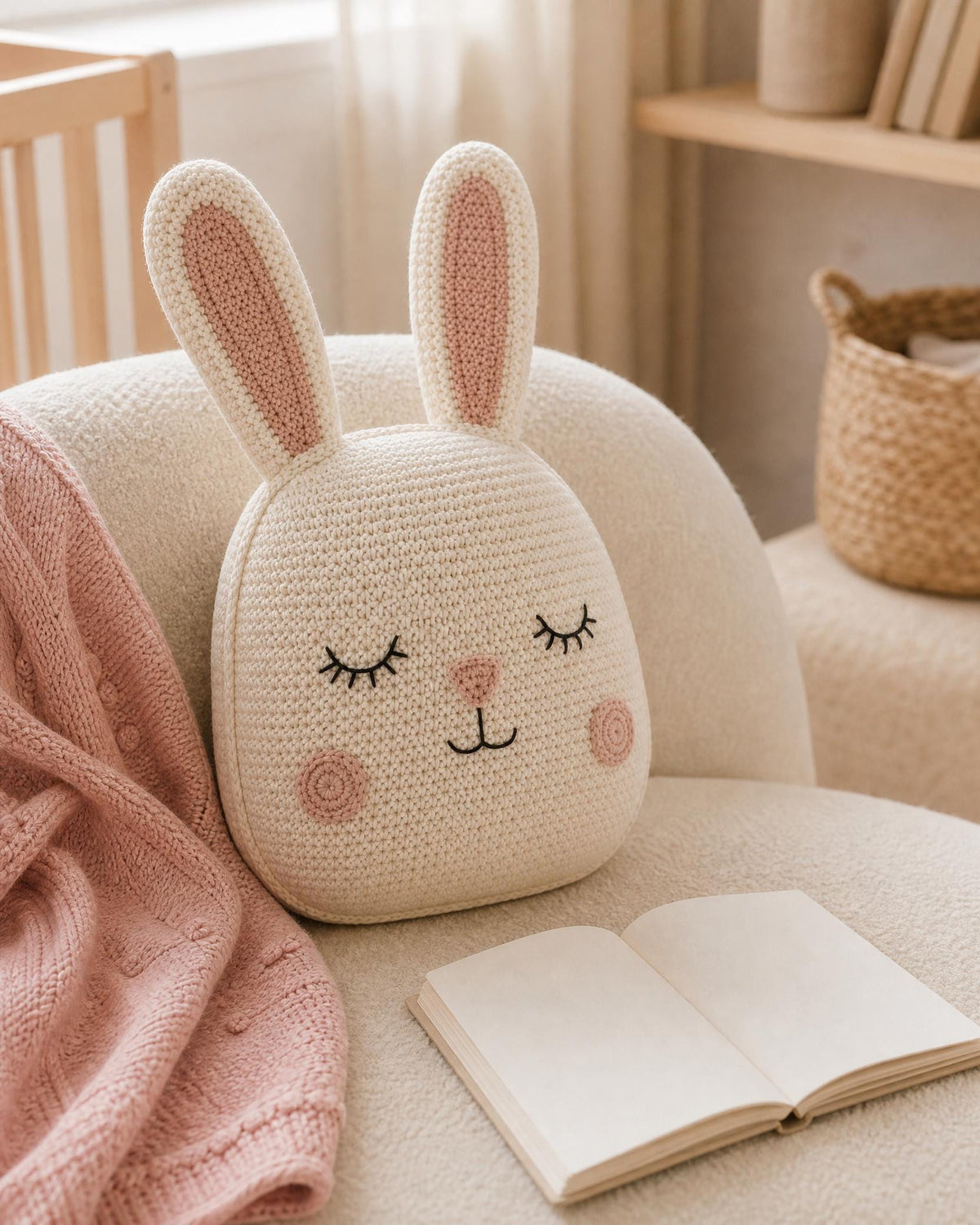 Sleepy Bunny Cushion Crochet Pattern, Beginner Pillow Decor (PDF Download)