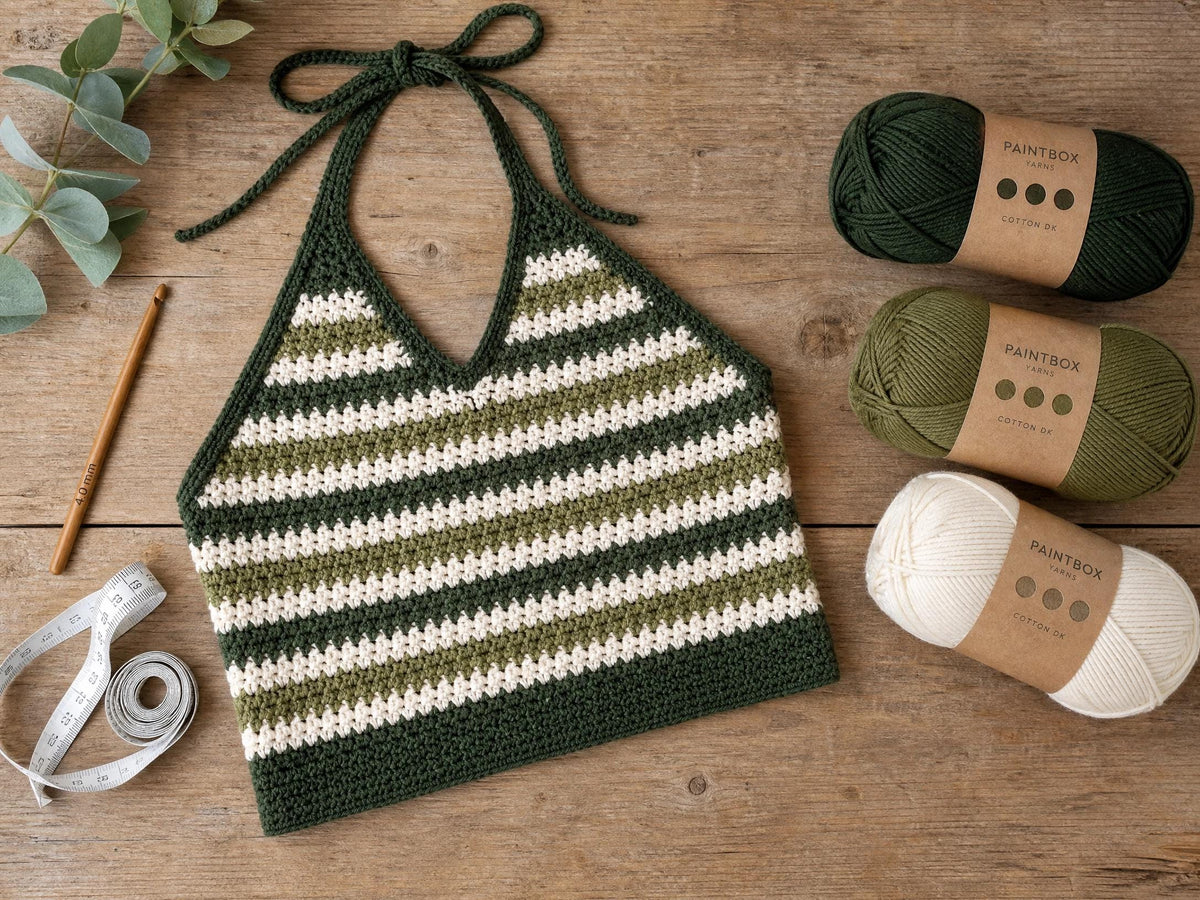Striped Halter Crop Top Crochet Pattern - Beginner Friendly PDF