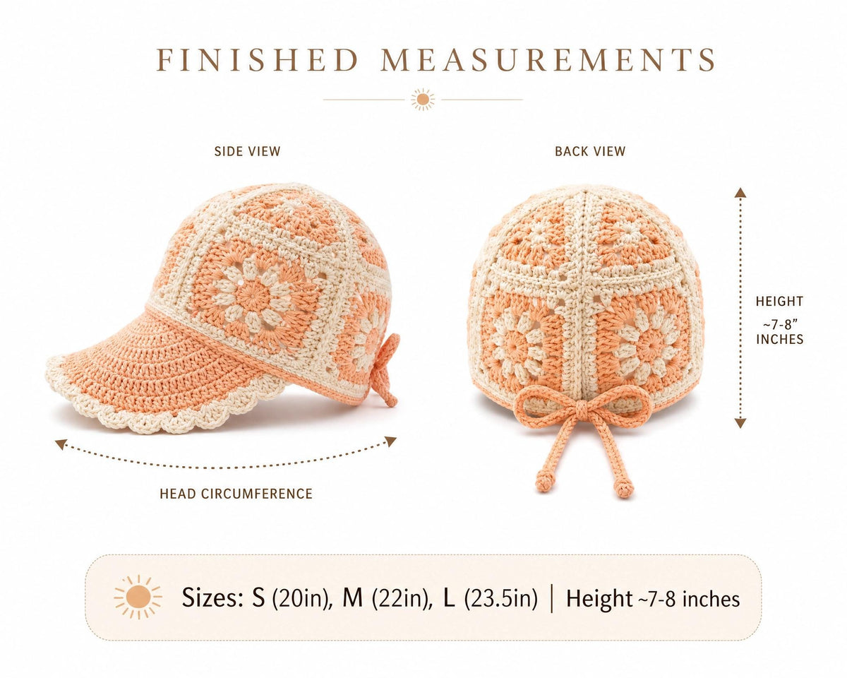 Peach Blossom Crochet Sun Cap Pattern | Beginner Friendly Summer Hat PDF | Adult Mesh Bucket Hat | Instant Download
