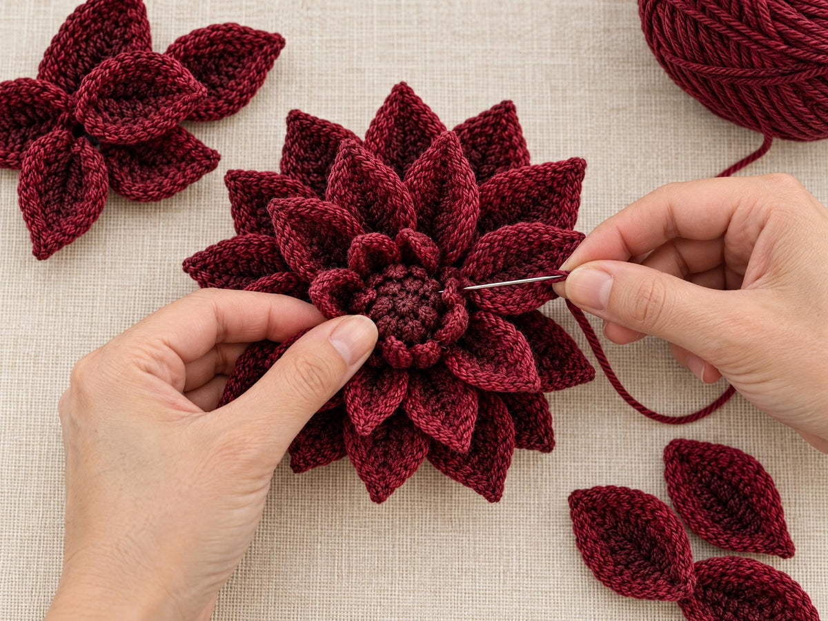 Crochet Dahlia Pattern: Beginner PDF for Layered Flower with Leaf