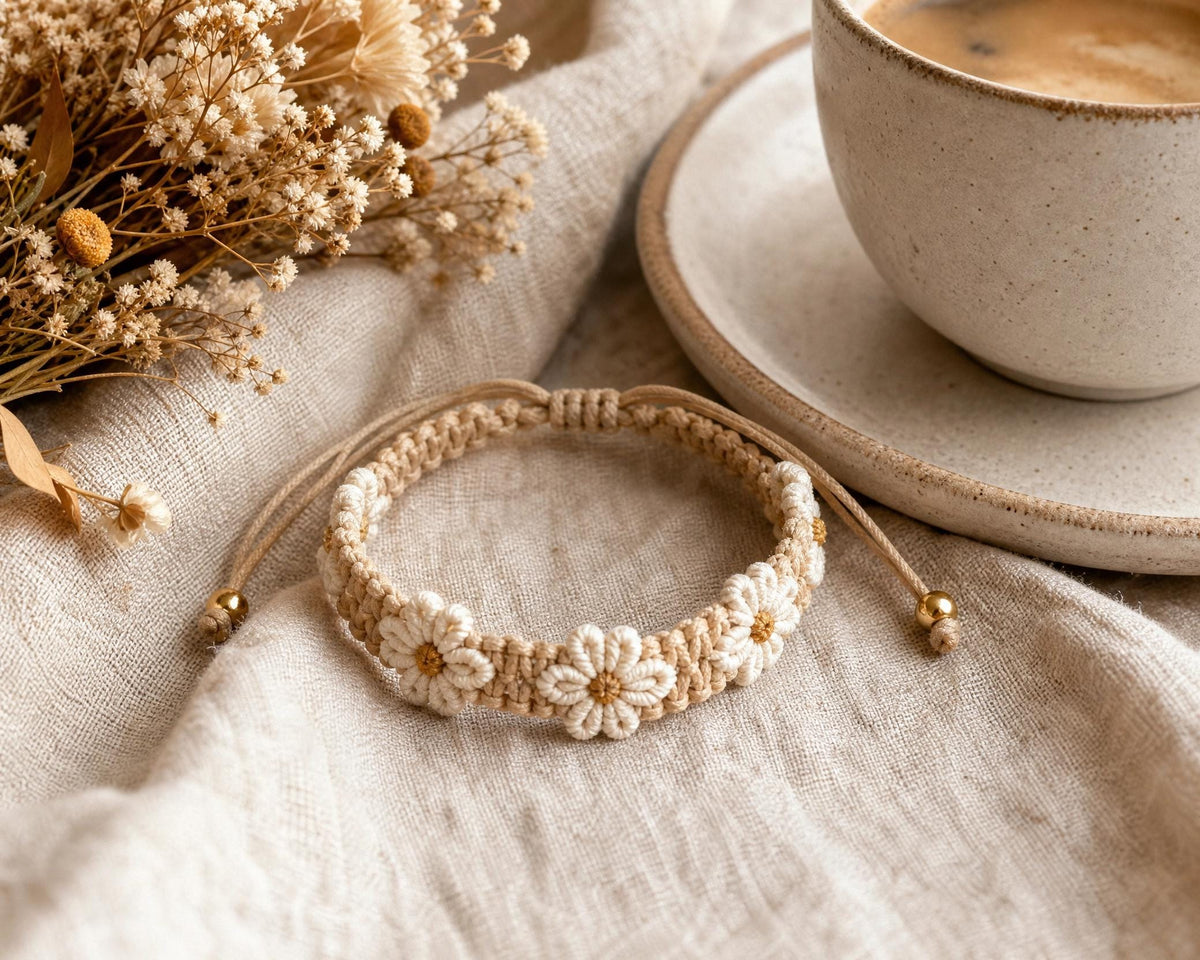 Boho Daisy Macrame Bracelet Pattern, Beginner Flower Jewelry Tutorial (PDF Download)