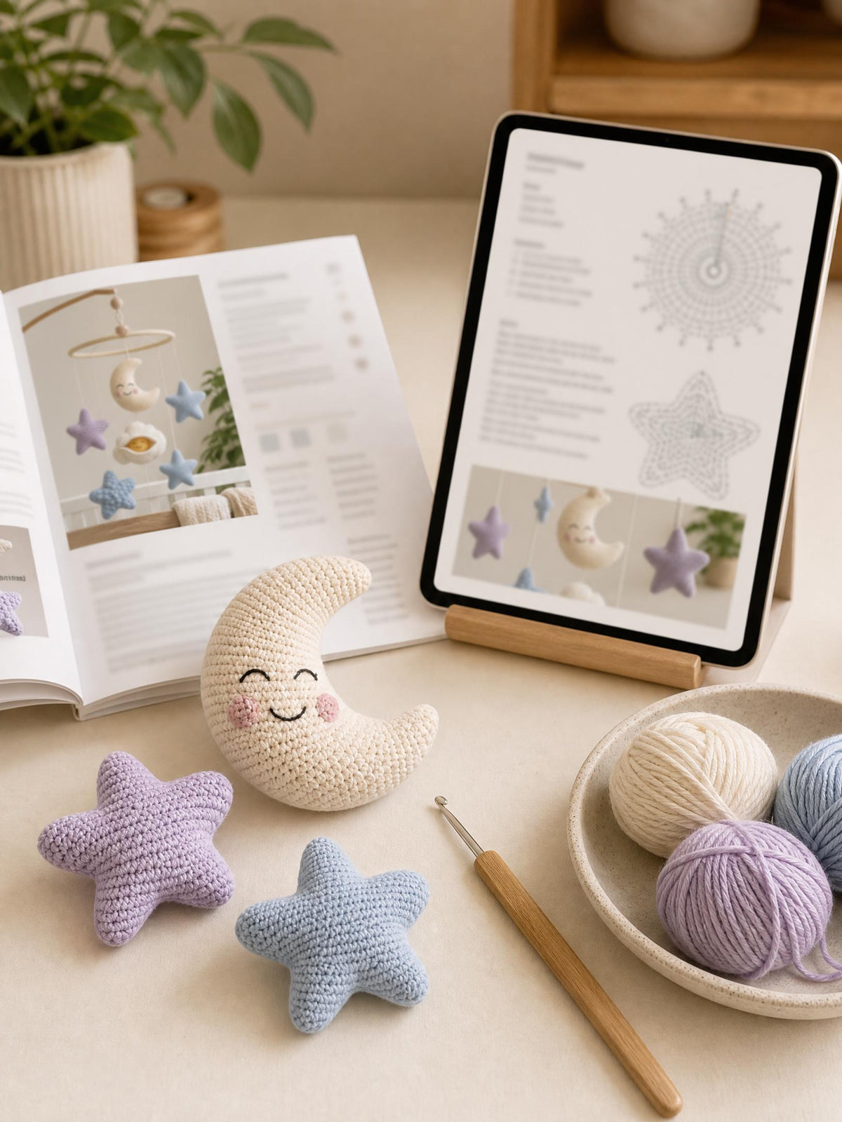 Celestial Crochet Mobile Pattern, Moon Star Cloud Nursery Decor (PDF Download)