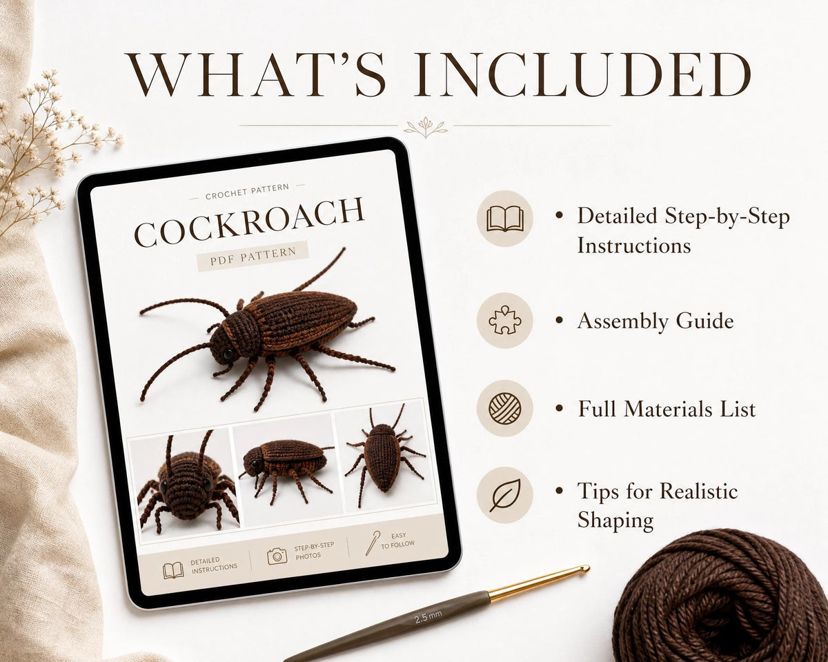 Crochet Cockroach Amigurumi Pattern PDF - Instant Download Realistic Bug Toy