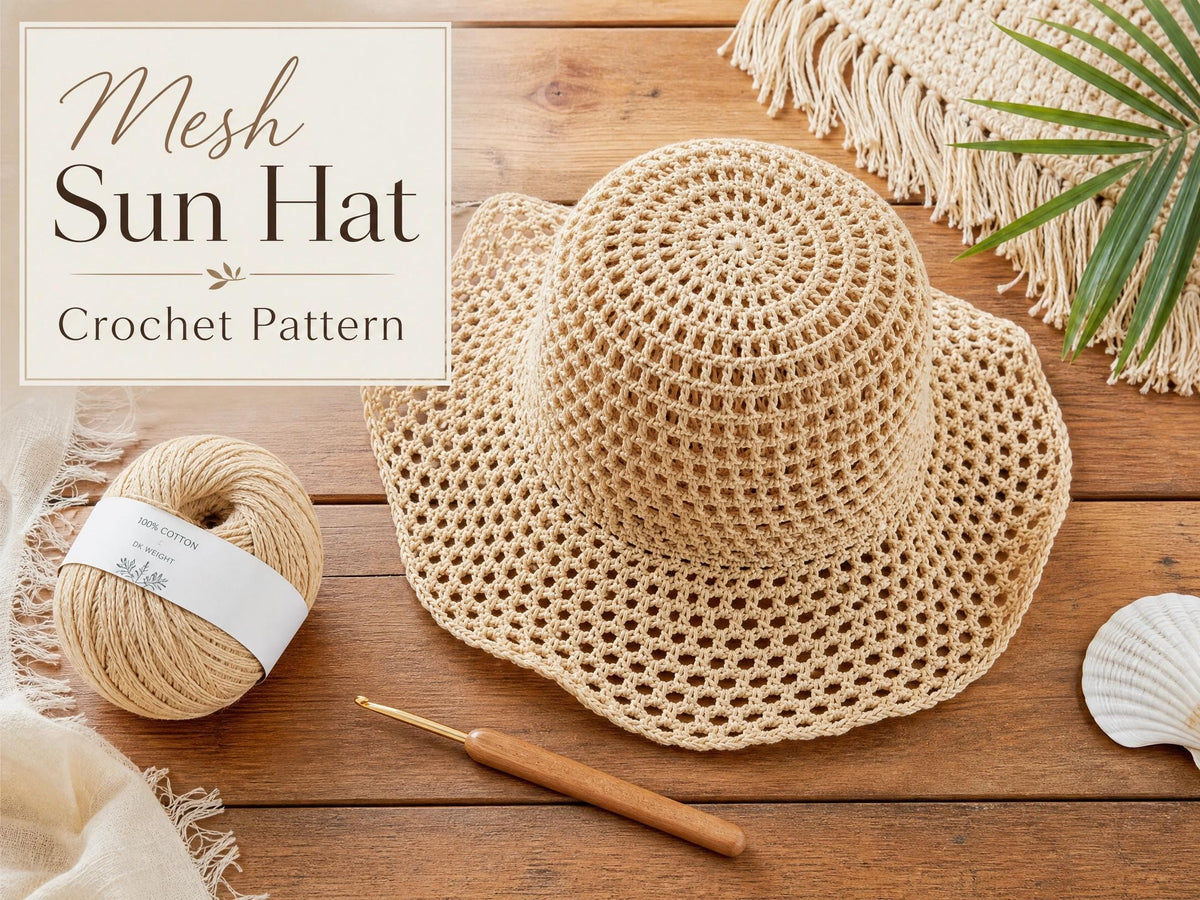 Crochet Sun Hat Pattern | Boho Wide Brim Beach Hat, Beginner DIY (PDF Download)