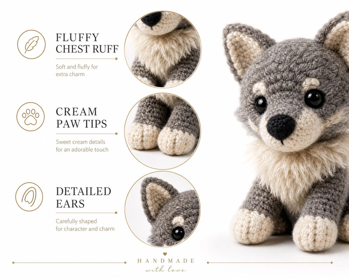 Wolf Cub Amigurumi Crochet Pattern, Beginner Friendly Woodland Animal Plushie PDF, Instant Download