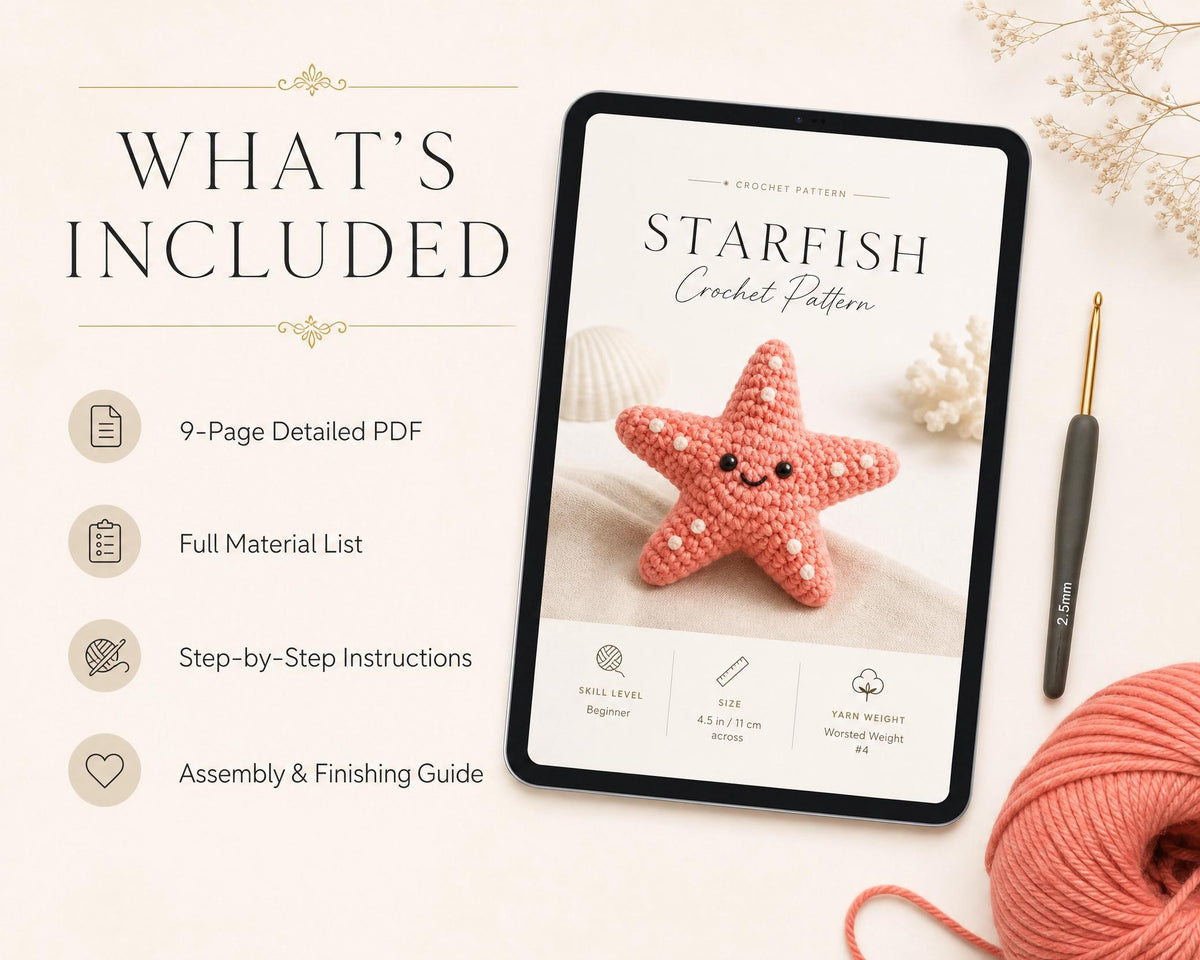 Starfish Crochet Pattern Amigurumi PDF, Ocean Nursery Decor, Beginner Friendly Sea Creature, Instant Download