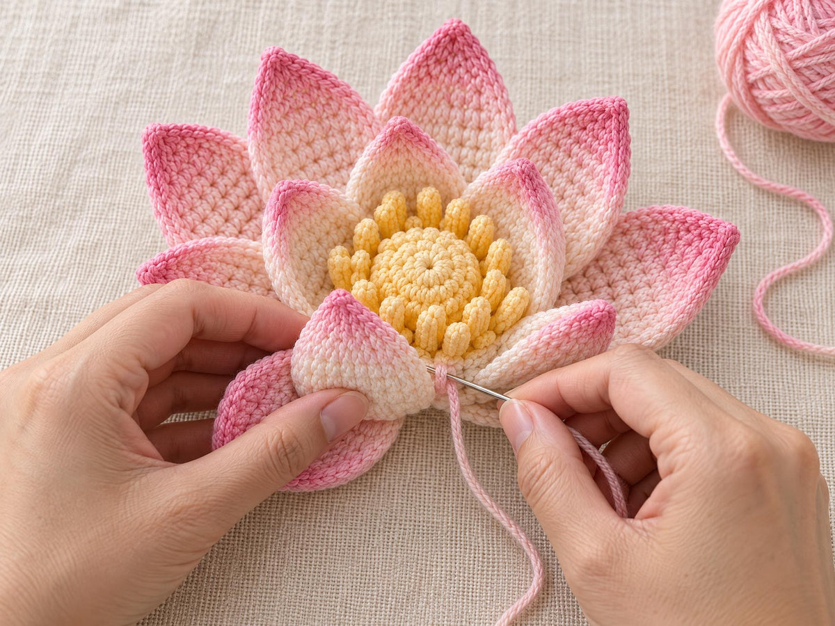 Crochet Lotus Flower Pattern: Beginner-Friendly PDF Tutorial with Layered Petals