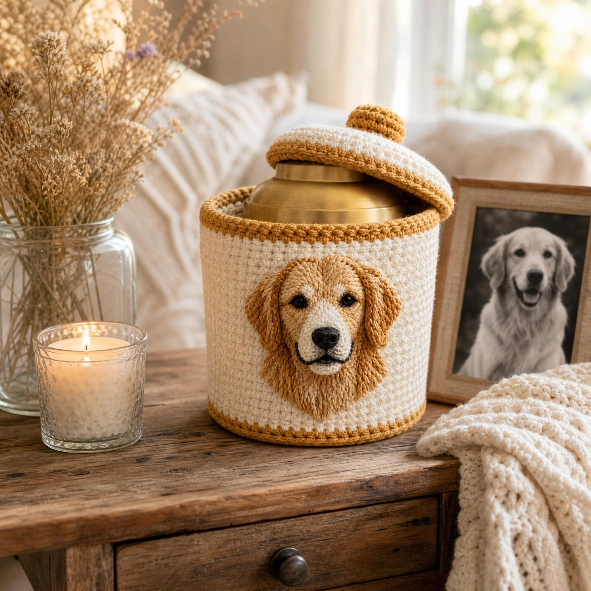 Custom Pet Portrait Urn Cover Crochet Pattern | Yarn Painting Keepsake (PDF Download)
