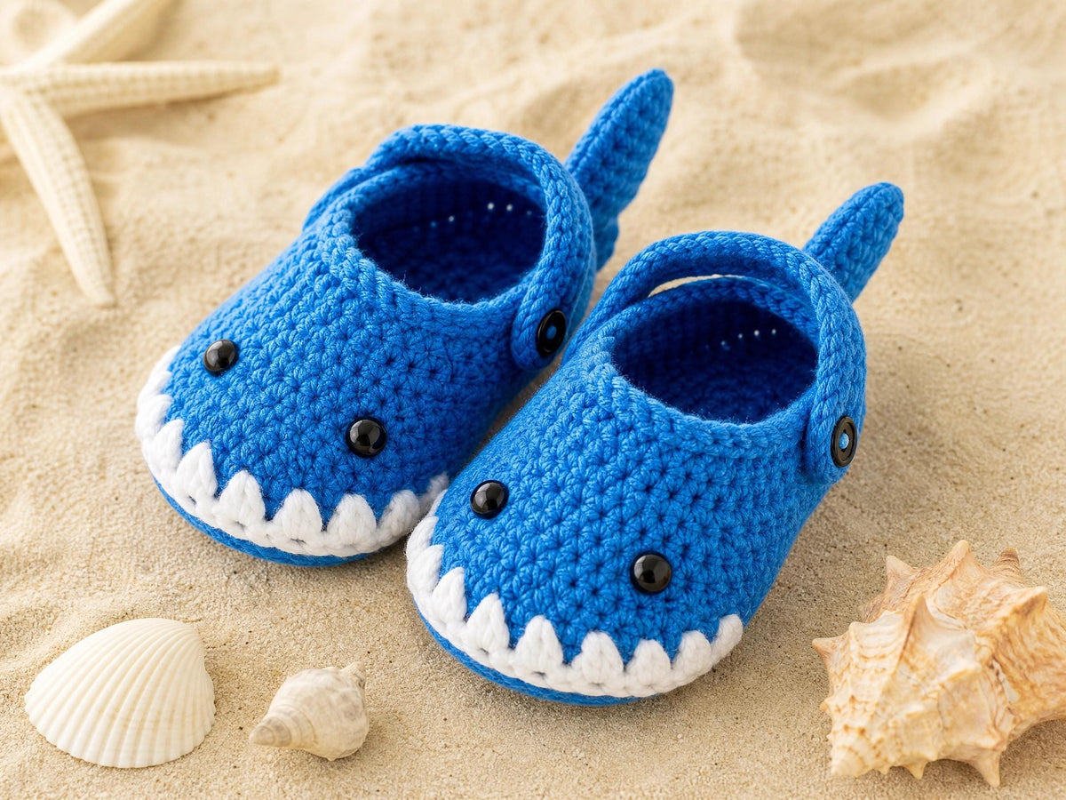 Baby Shark Clogs Crochet Pattern | Beginner Booties, Shark Shoes (Digital PDF Download)