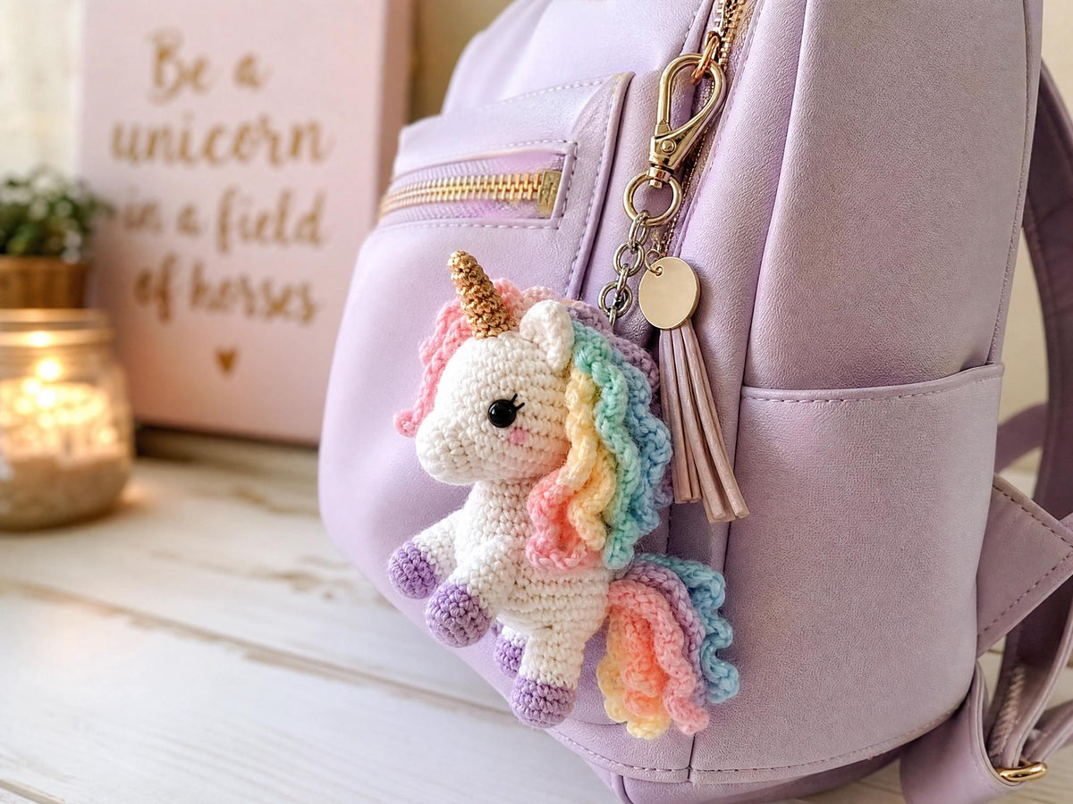 Rainbow Unicorn Keychain Crochet Pattern - Amigurumi PDF - Beginner Friendly DIY Craft - Instant Download