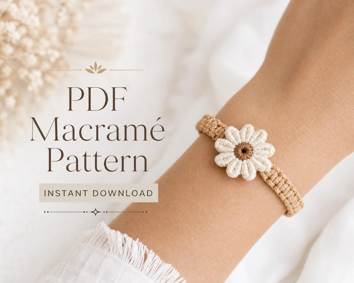 Boho Daisy Macrame Bracelet Pattern, Beginner Flower Jewelry Tutorial (PDF Download)