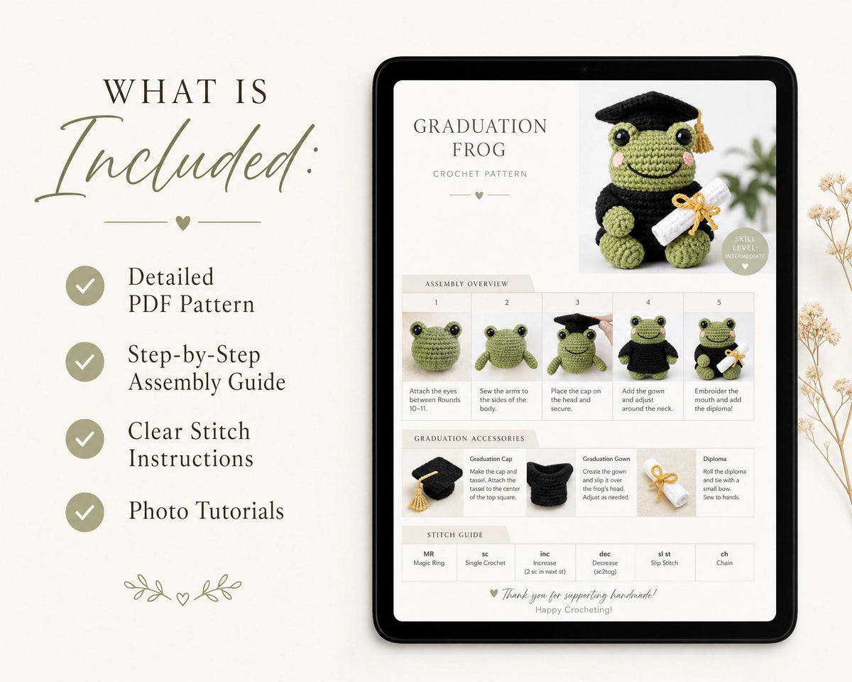 Graduation Frog Crochet Pattern | Amigurumi PDF Toy (Digital Download)