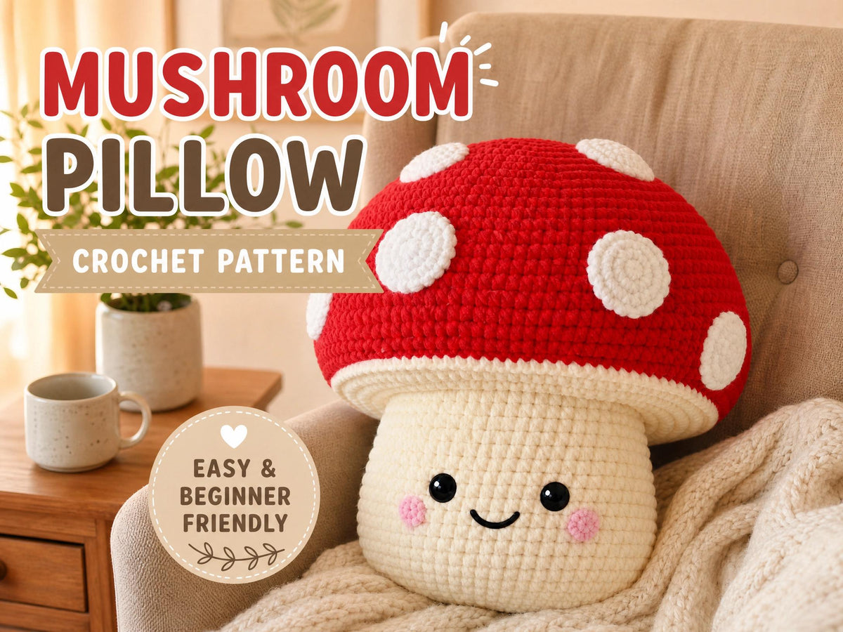 Cozy Mushroom Pillow Crochet Pattern | Amigurumi Home Decor | Beginner Friendly | Instant Download PDF