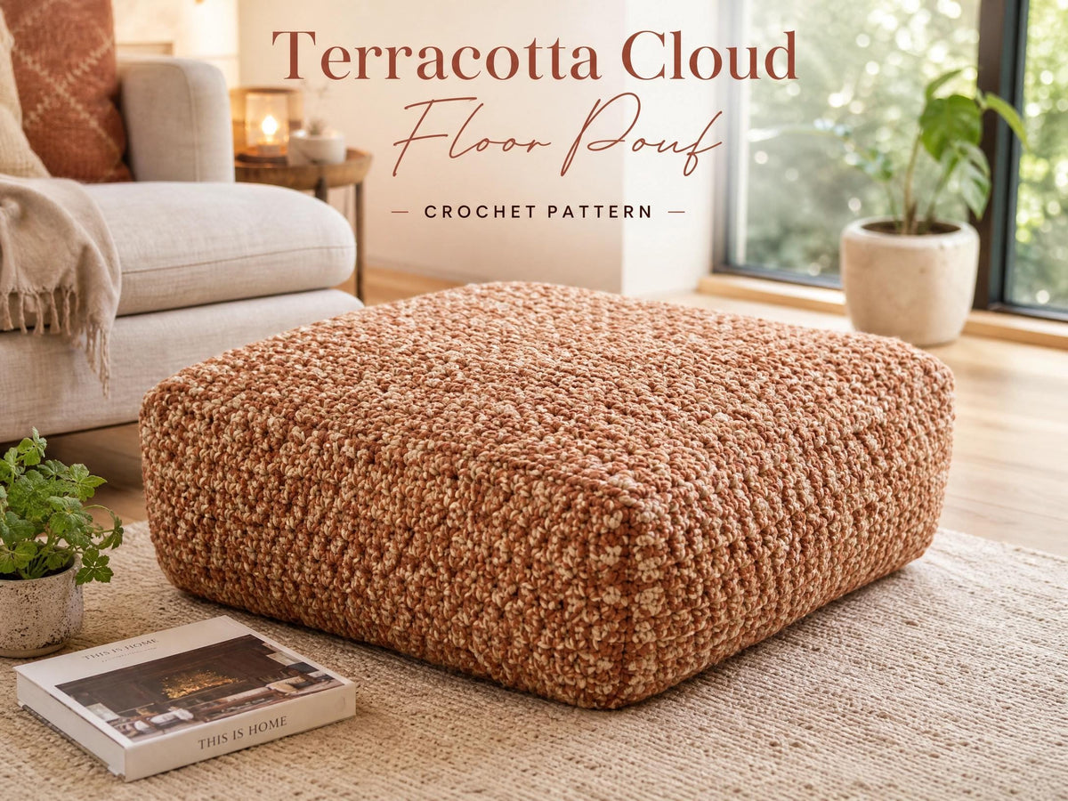 Terracotta Cloud Floor Pouf Crochet Pattern | Beginner Bouclé Home Decor (PDF Download)