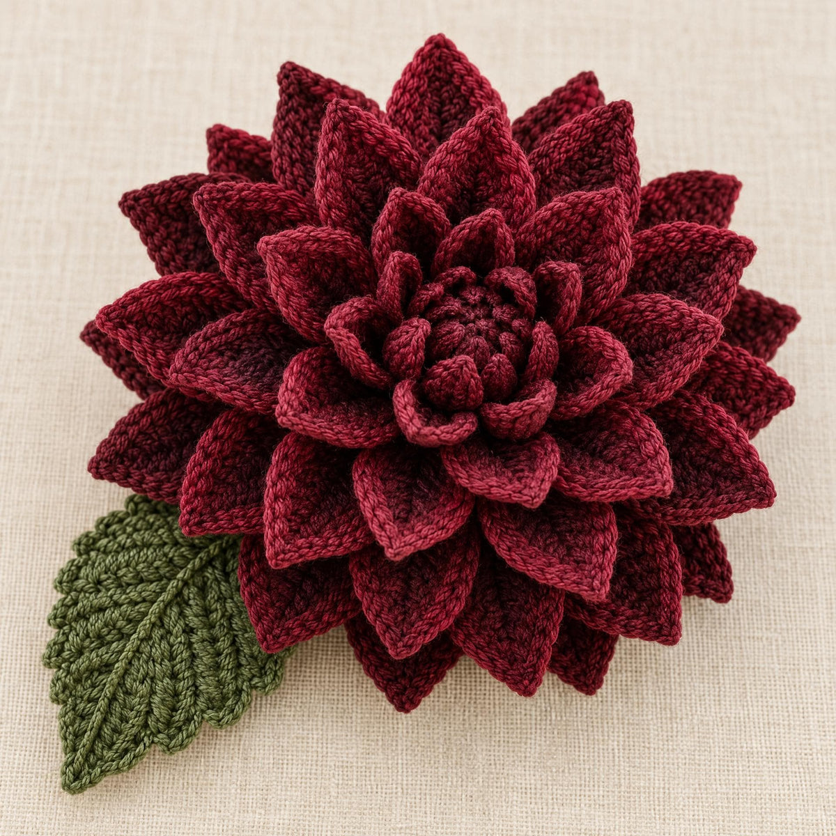 Crochet Dahlia Pattern: Beginner PDF for Layered Flower with Leaf