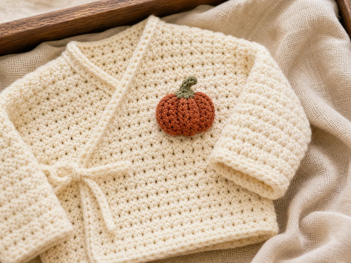 Pumpkin Newborn Crochet Pattern Set | Baby Cardigan, Bonnet, Booties & Diaper Cover PDF