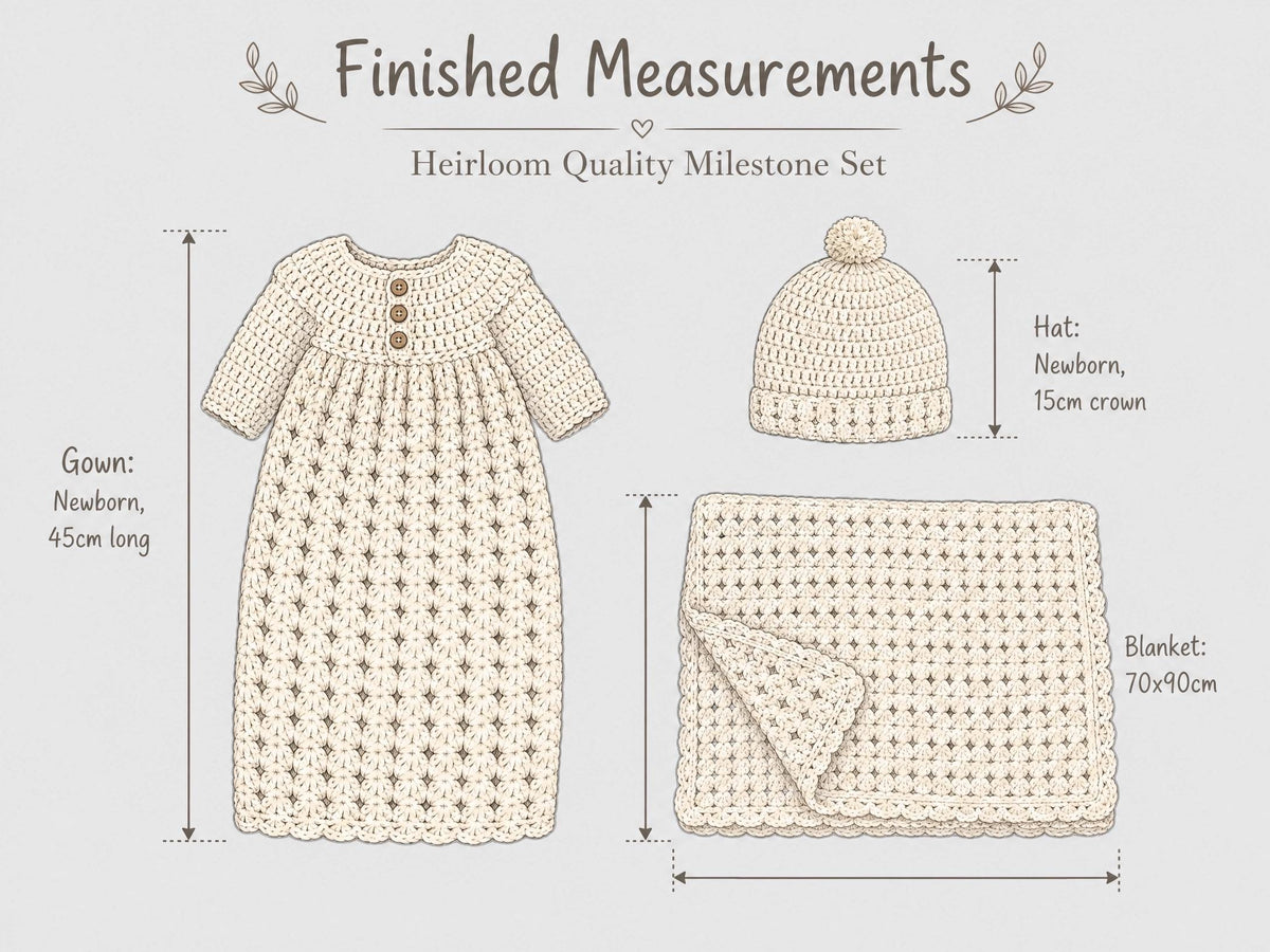 Baby Milestone Crochet Pattern, Newborn Gown Hat Blanket Set, Beginner Friendly PDF