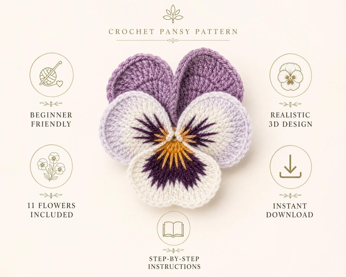 Crochet Pansy Pattern | Potted Flower Bouquet PDF, Realistic Floral Arrangement, Everlasting Gift, Instant Download