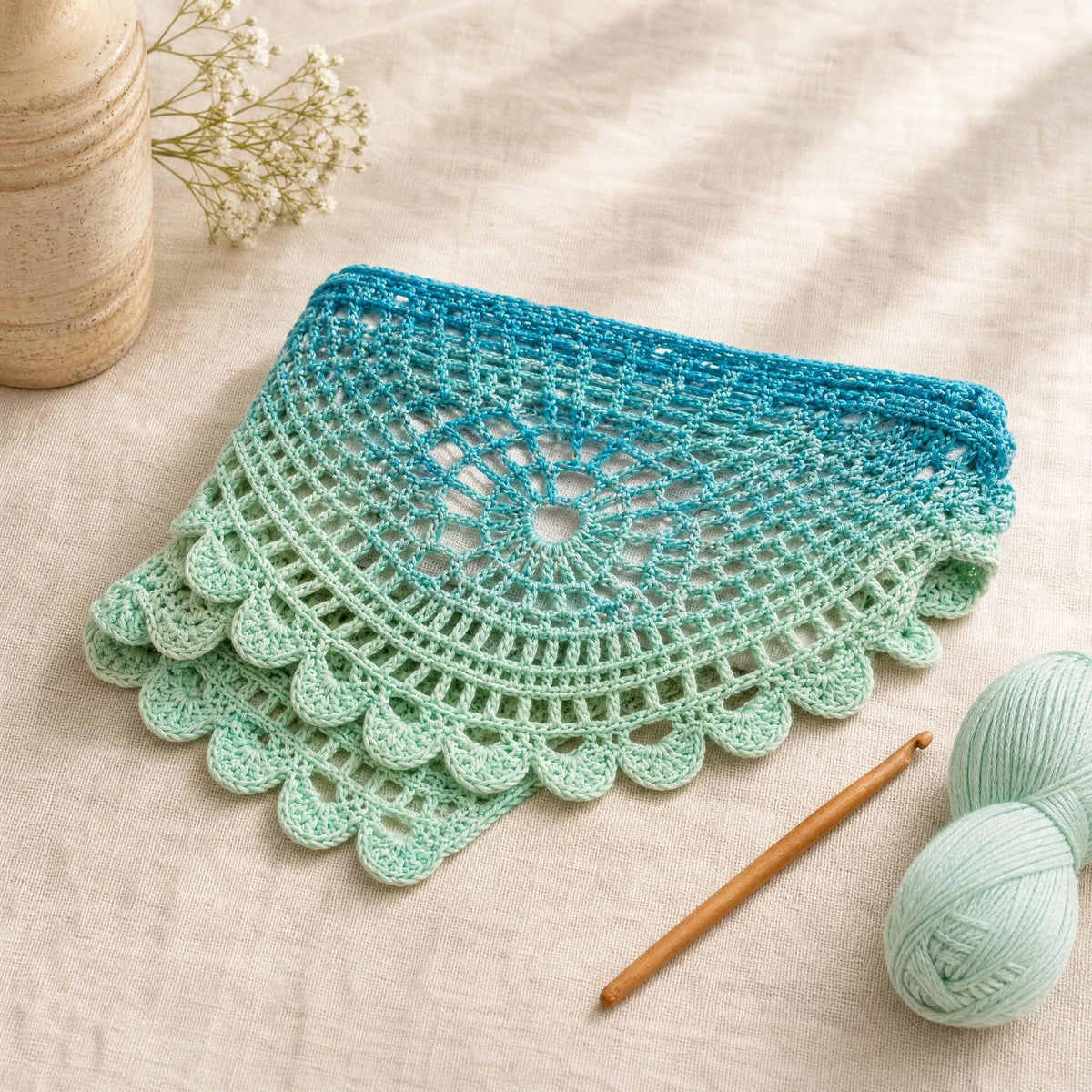 Coastal Lace Crochet Bandana Pattern | Beginner Triangle Wrap (PDF Download)