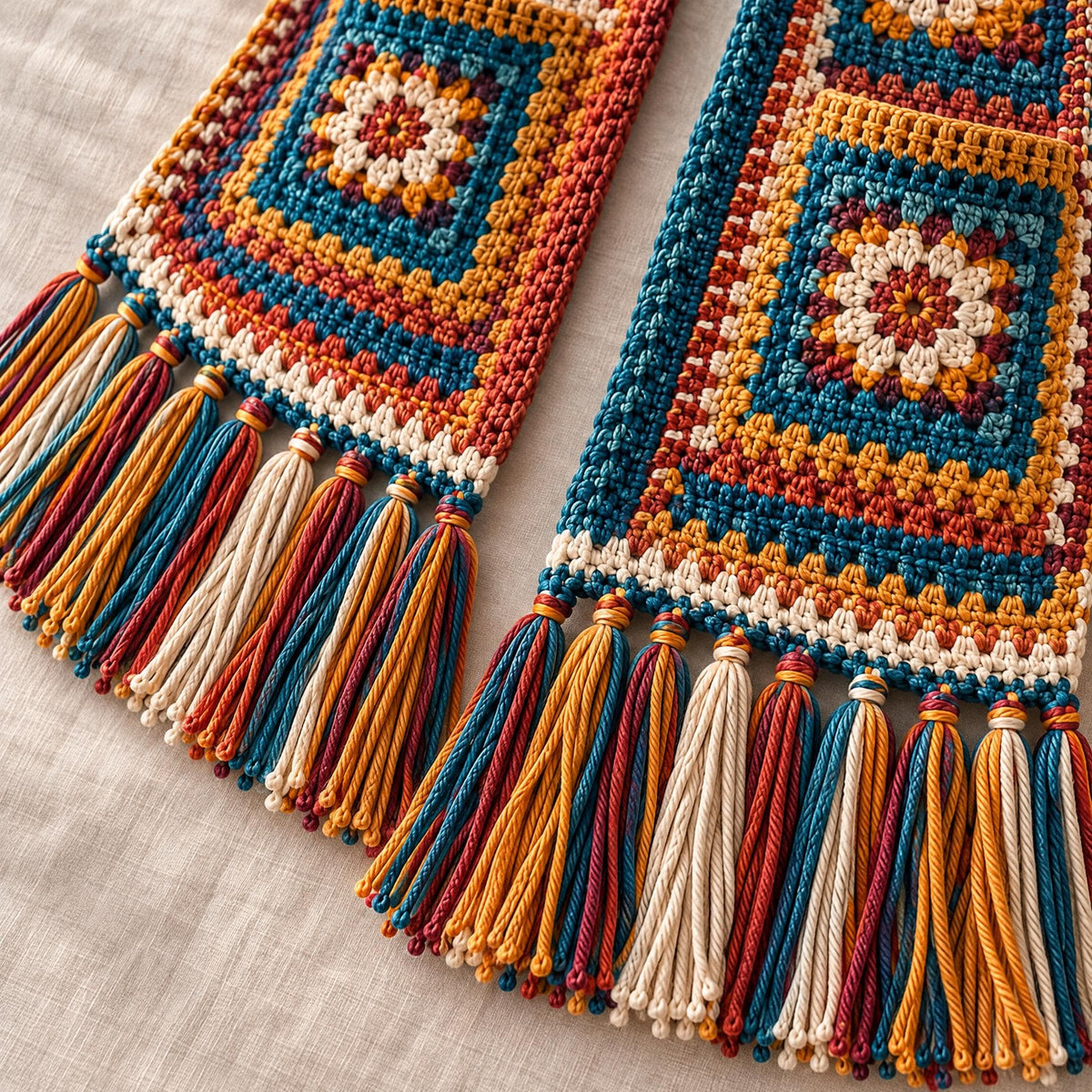 Crochet Hooded Scarf Pattern: 32 Granny Squares, Pockets, Tassel Fringe (Digital Download)