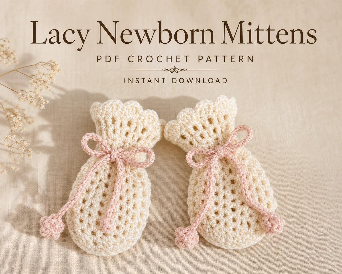 Lacy Newborn Mittens Crochet Pattern | Beginner Scalloped Cuff Baby Mitts (PDF Download)