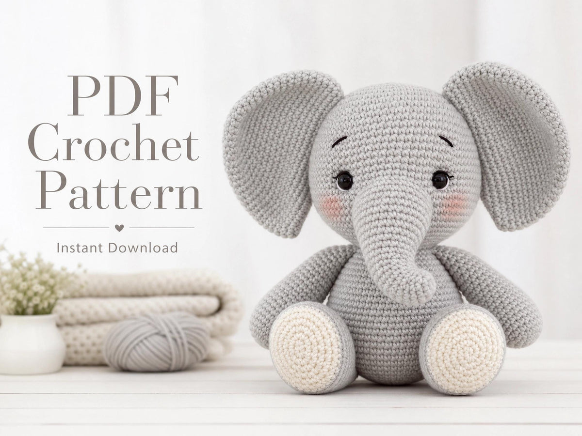 Sitting Elephant Crochet Pattern | Amigurumi Plush Tutorial (PDF Download)