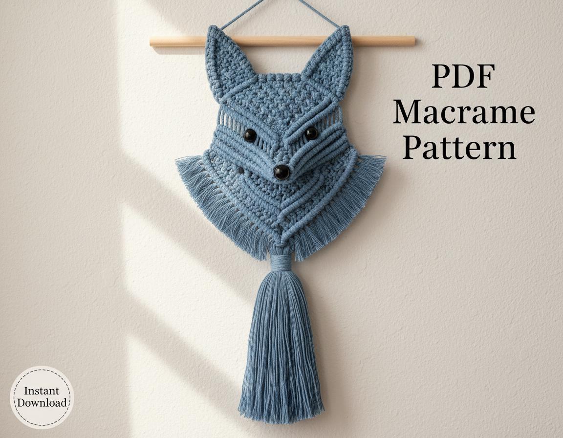 Macrame Fox Wall Hanging Pattern - Advanced PDF Tutorial - Woodland Nursery Decor - DIY Fiber Art