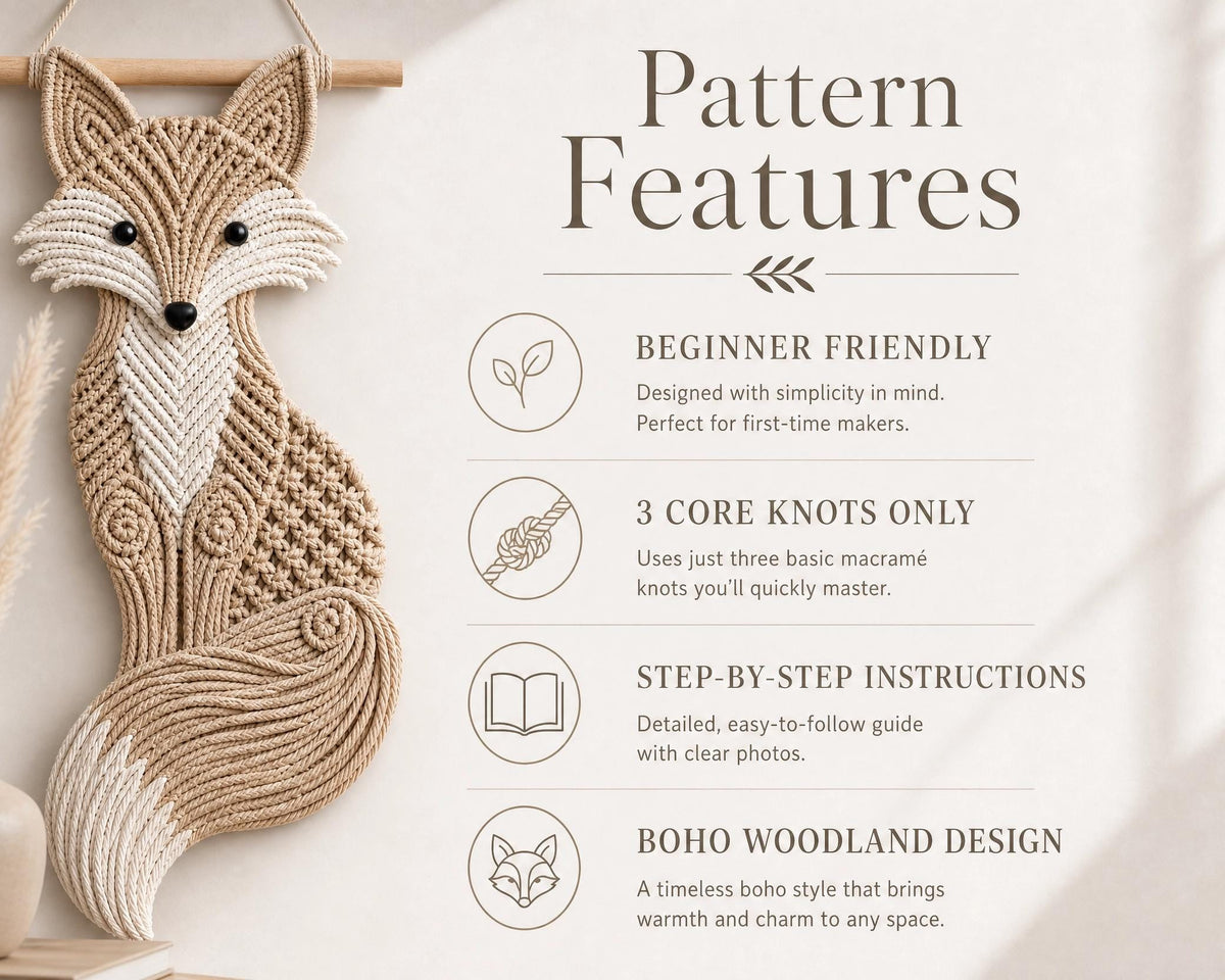 Beginner Macrame Fox Wall Hanging Pattern, Boho Woodland Nursery Decor (PDF Download)