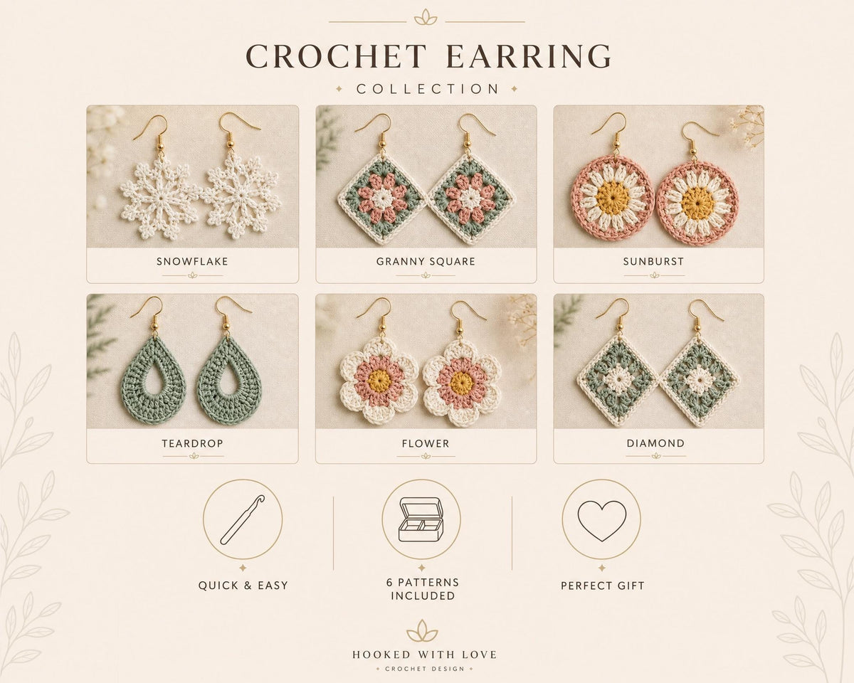 6-in-1 Crochet Earring Patterns Bundle** | Mini Flower Lace Jewelry PDF | Instant Download