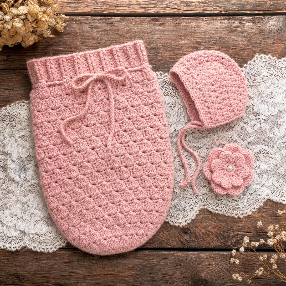 Rose Petal Newborn Crochet Cocoon and Bonnet Pattern (PDF Download)