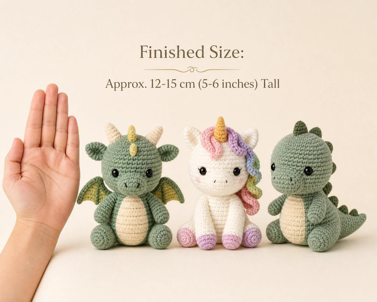 Amigurumi Crochet Pattern Bundle: Dragon, Unicorn, Dinosaur Stuffed Animals (PDF)