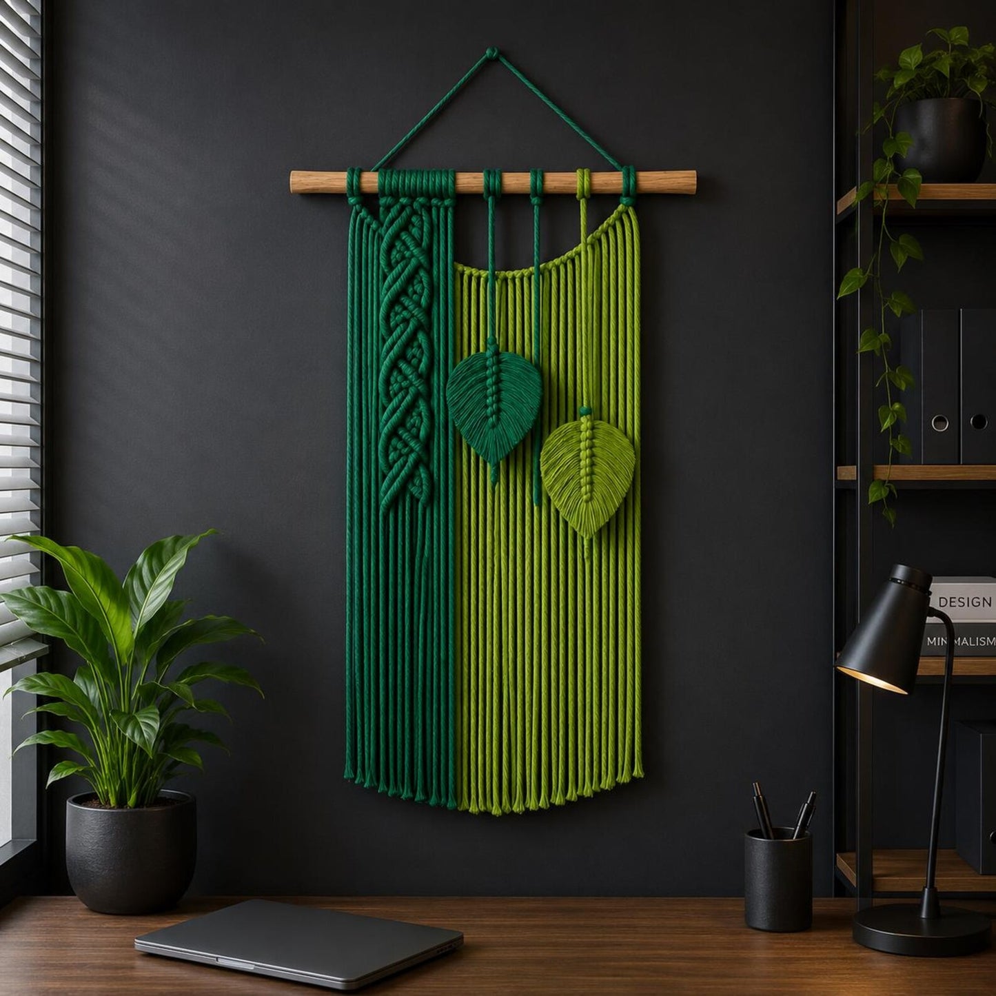 Macrame Leaf Wall Hanging Pattern PDF, Boho Fiber Art Tutorial, Green Leaf Tapestry, Modern Wall Decor, DIY Macrame Pattern