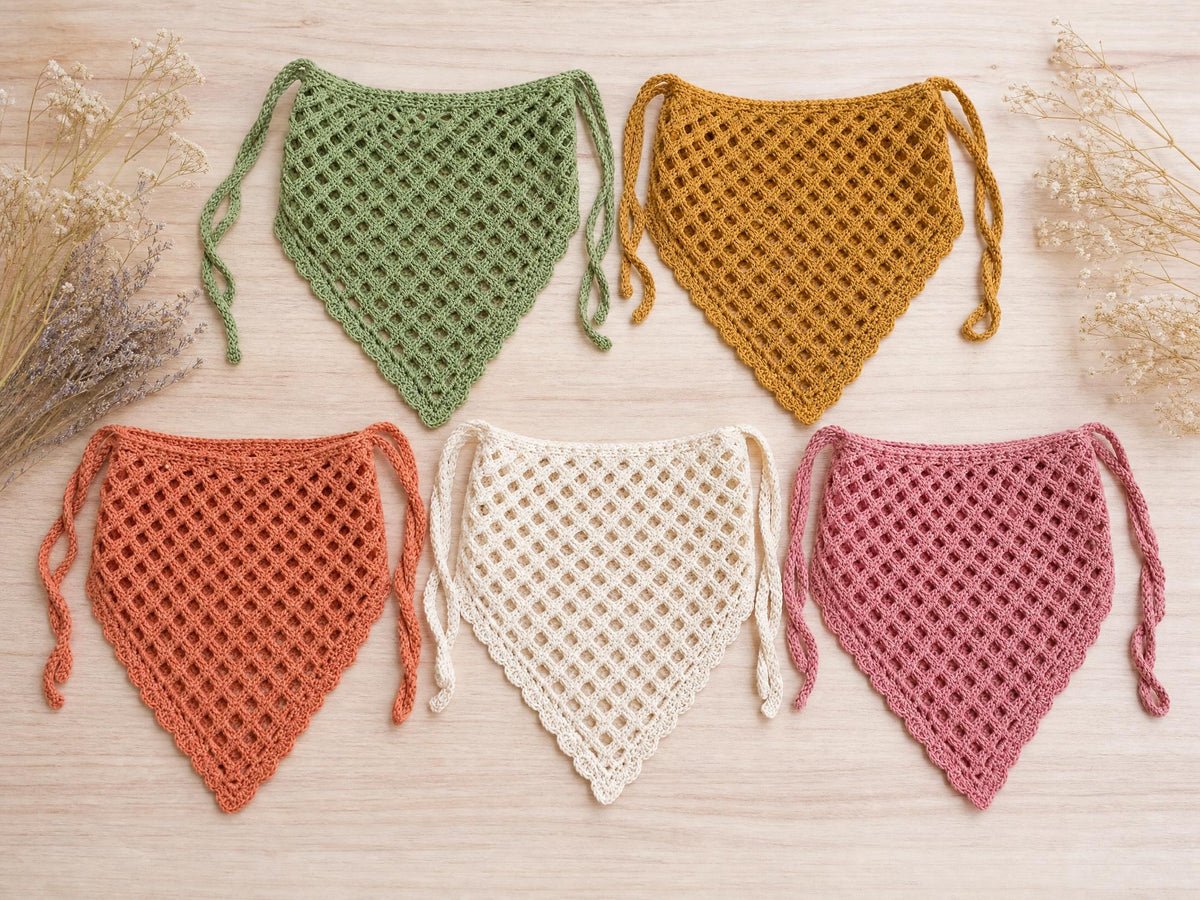Boho Diamond Mesh Bandana Crochet Pattern | Beginner Friendly | 5 Color Options | Wearable 3 Ways | Instant Download PDF