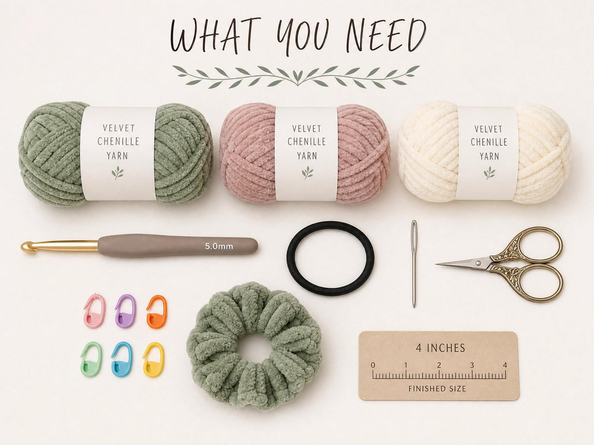 Chunky Velvet Crochet Scrunchie Pattern | Beginner Friendly PDF (Digital Download)