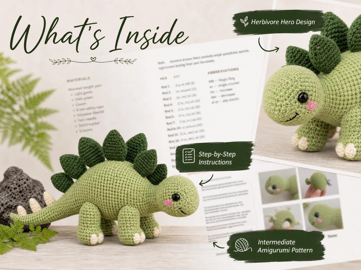 Stegosaurus Amigurumi Crochet Pattern | Herbivore Dinosaur PDF Tutorial